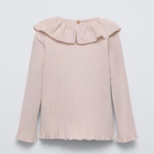 Zara Cream Ribbed Ruffle Neckline Long Sleeve Girls Shirt Size 6 Year NWT